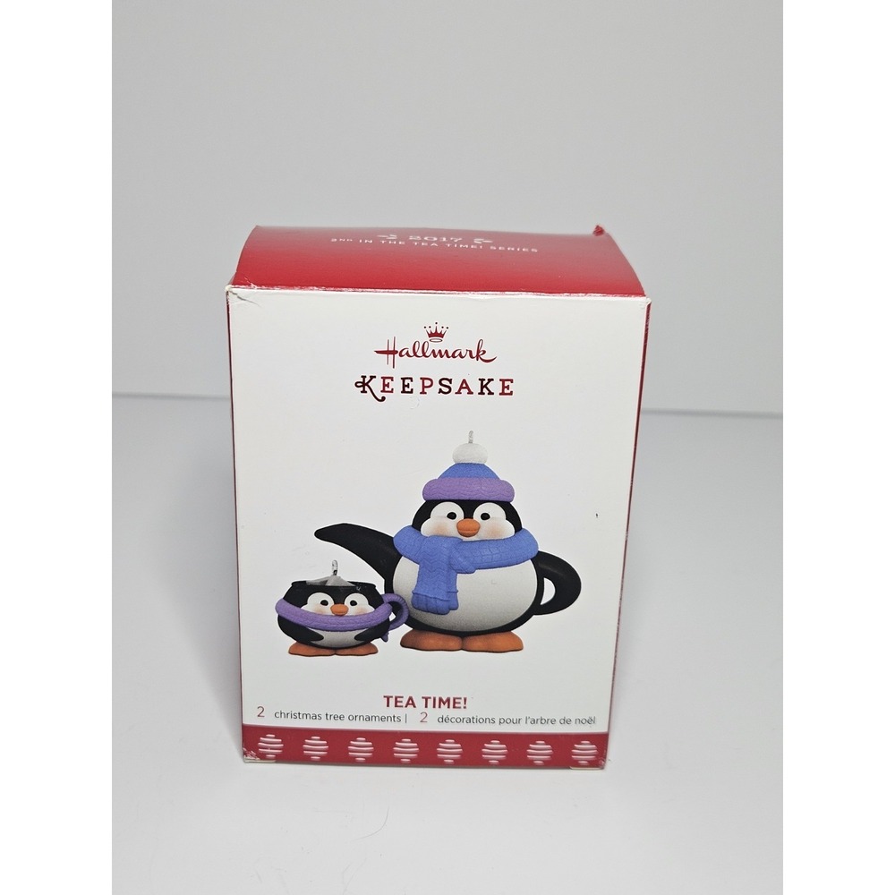 Hallmark Keepsake 2017 Tea Time! Penguins Christmas Ornament Set of 2 NEW
